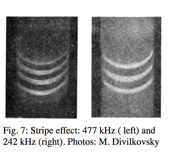Fluxtrol | How Accurate is Computer Simulation of Induction Systems - Figure 7: Stripe effect: 477 kHz (left) and 242 kHz (right). Photos: M. Divilkovsky