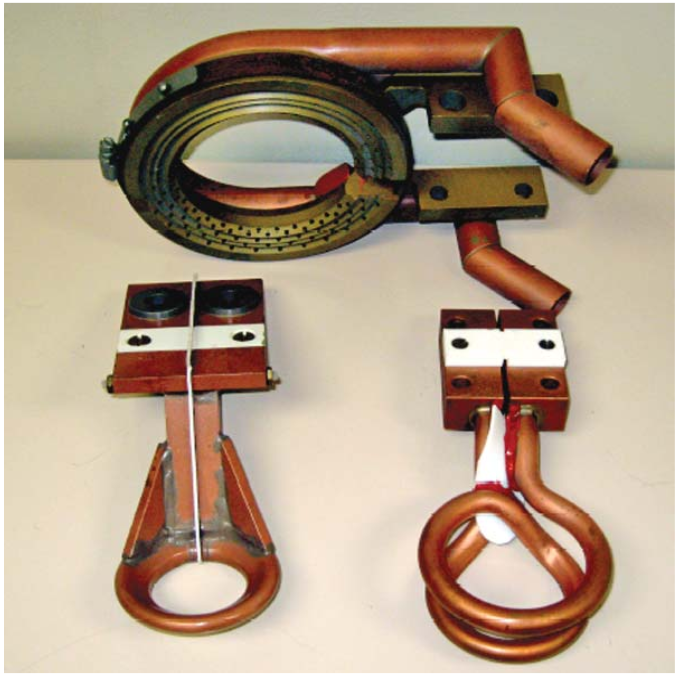 Fluxtrol - Optimizing Axle Scan Hardening Inductors - Fig. 1. Typical induction-scan hardening inductors and quench ring