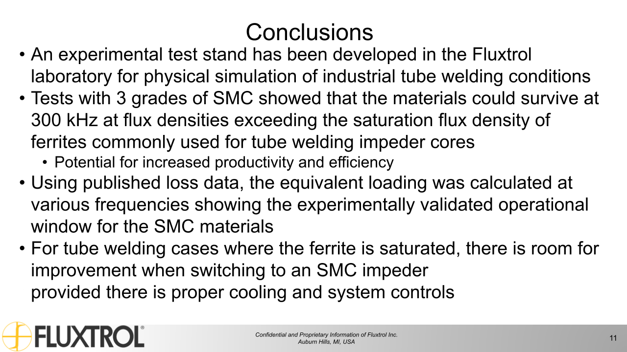 Fluxtrol | UIE 2021 Physical Simulation of Soft Magnetic Composite Impeder Performance for use in Induction Tube Welding Systems - Slide 11